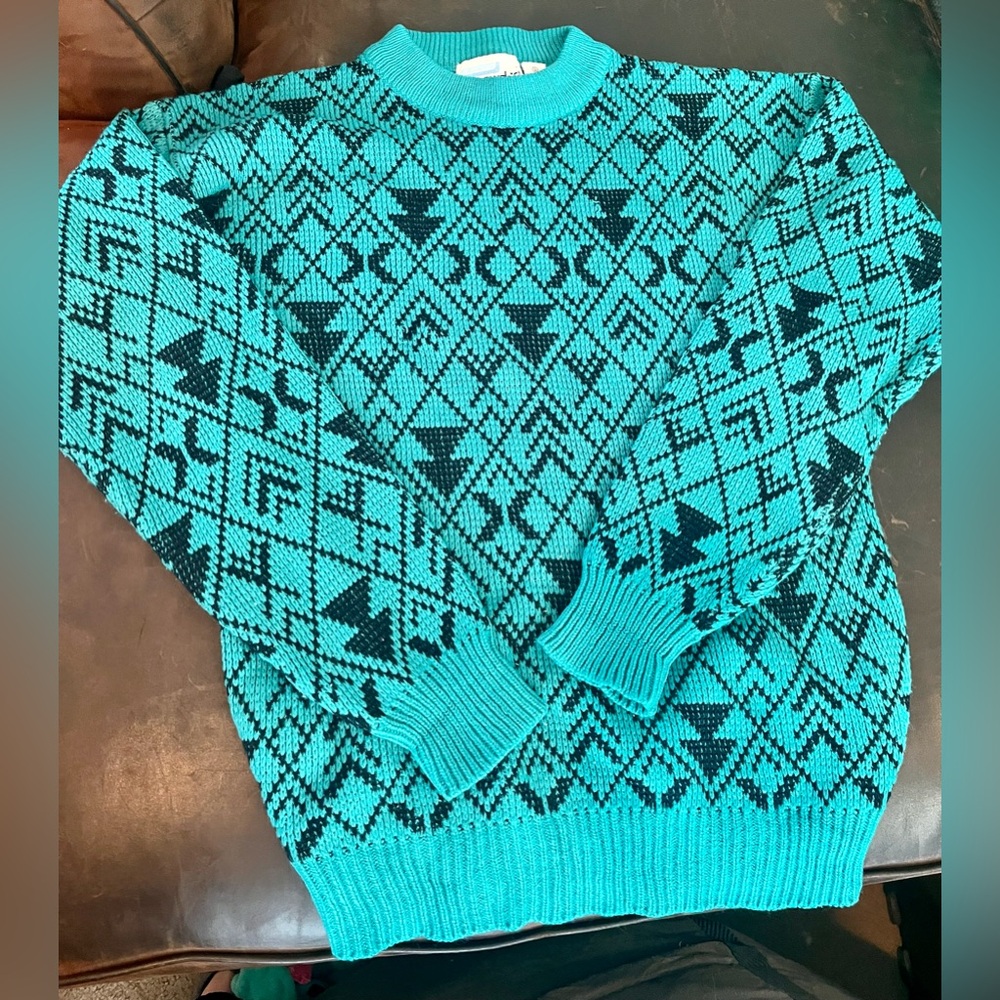 Snowdrift Teal and Black Knit Sweater
